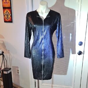 Source Unknown Black Textured Zip-Up Dress